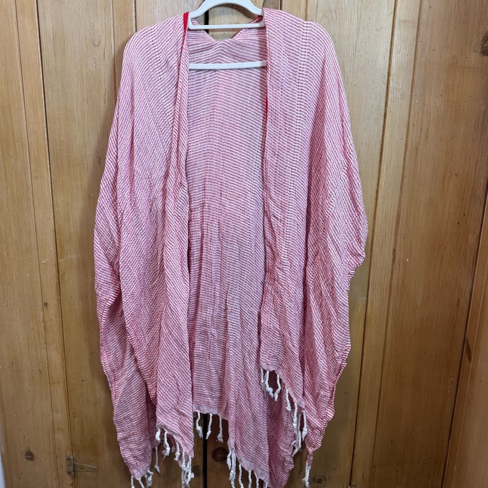 Mer Sea Striped Braided Tassel Hem Beachy Throw On Packable Wrap